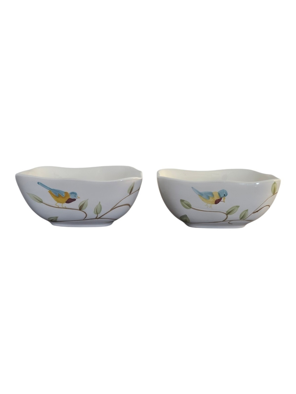 Pier 1 Imports White Ceramic Bird Motif Serving Bowls - Set of 2